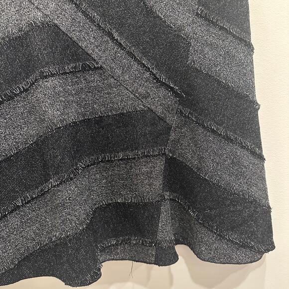 INSIGHT Vintage 1990s Gray Black Diagonal Patchwork Fringe Midi Skirt Fairy Boho - Picture 5 of 9